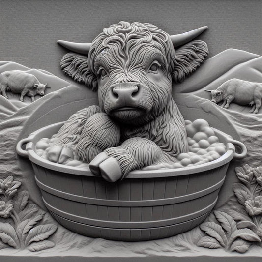 Baby highland Cow in a tub